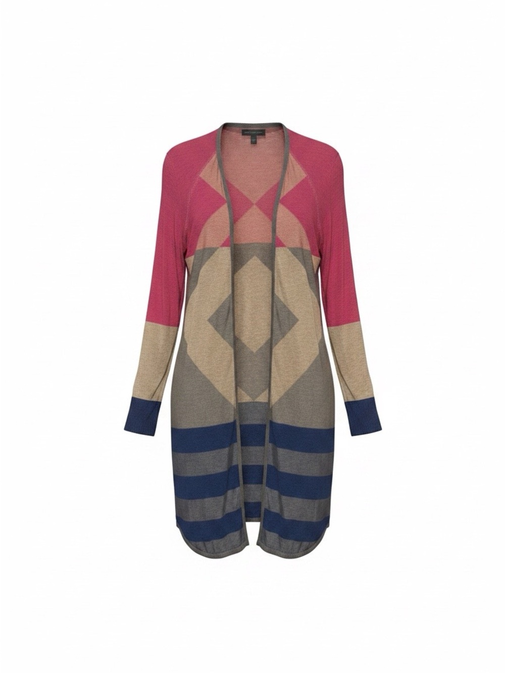 Signature Studio Open-Front Geometric Cardigan - Pink, Tan, Navy, Gray